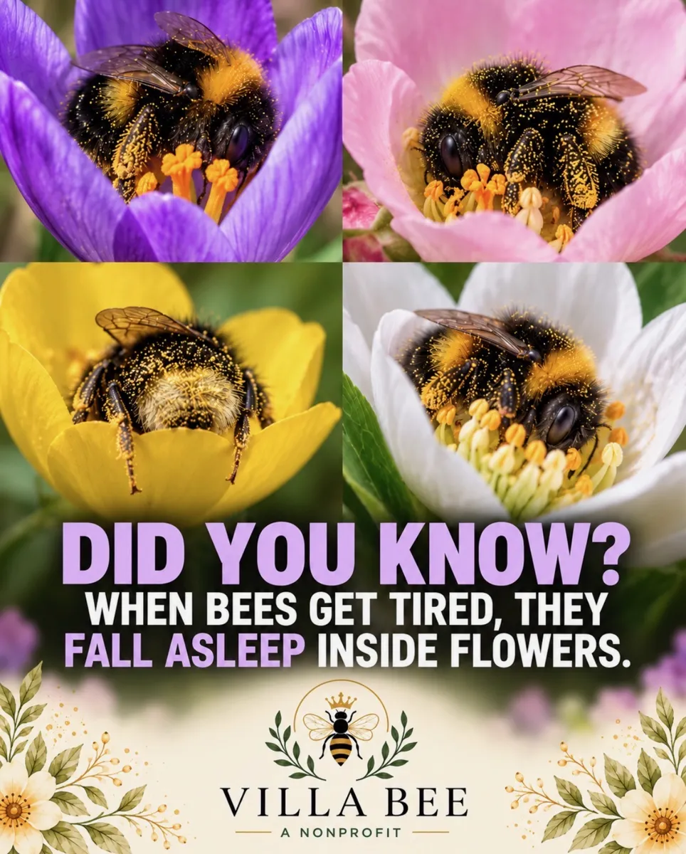 Did you know? When bees get tired, they fall asleep inside flowers. Bumblebees asleep in tulips